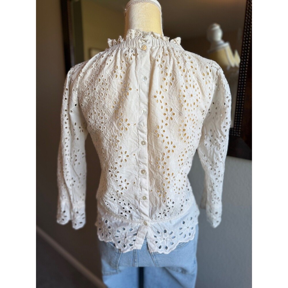 Jennifer & Grace Womens S Ivory 100% Cotton Eyelet Embroidered Peasant Blouse - Picture 3 of 9
